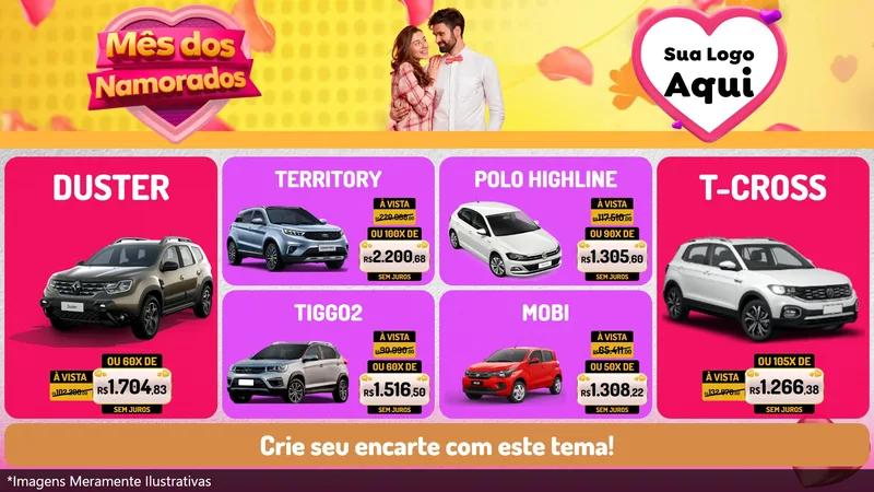 Modelo de TV para TV Horizontal com o tema Mês dos Namorados para Concessionaria de Carros