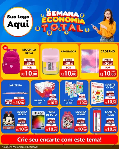 Modelo de Rede Social para Feed Instagram com o tema Semana Economia Total para Papelaria