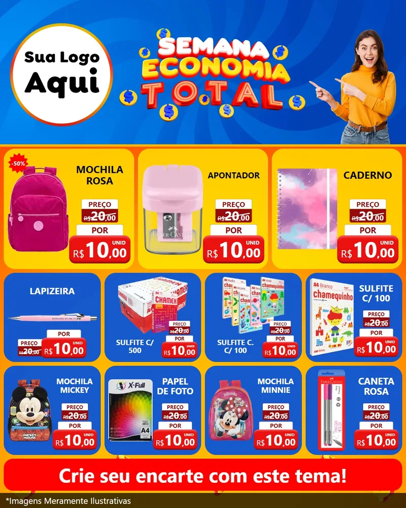 Modelo de Rede Social para Feed Instagram com o tema Semana Economia Total para Papelaria