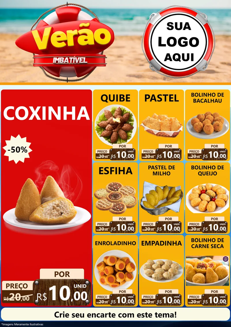 Modelo de Encarte para Encarte A4 Vertical com o tema Verão Imbatível para Salgadaria