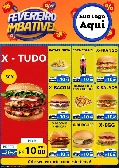 Modelo de Encarte para Encarte A4 Vertical com o tema Fevereiro Imbatível para Hamburgueria