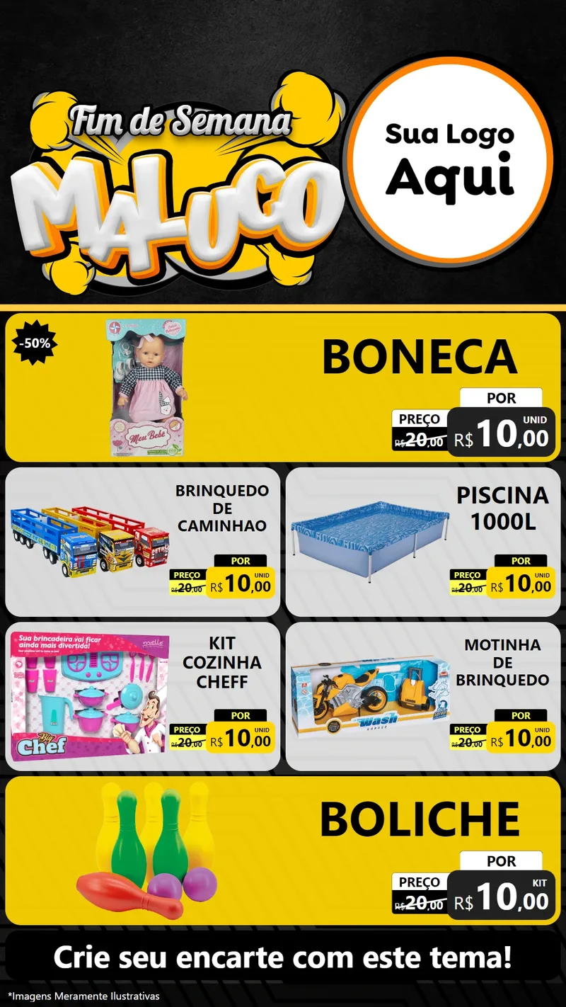 Modelo de TV para TV Vertical com o tema Fim de Semana Maluco para Brinquedos