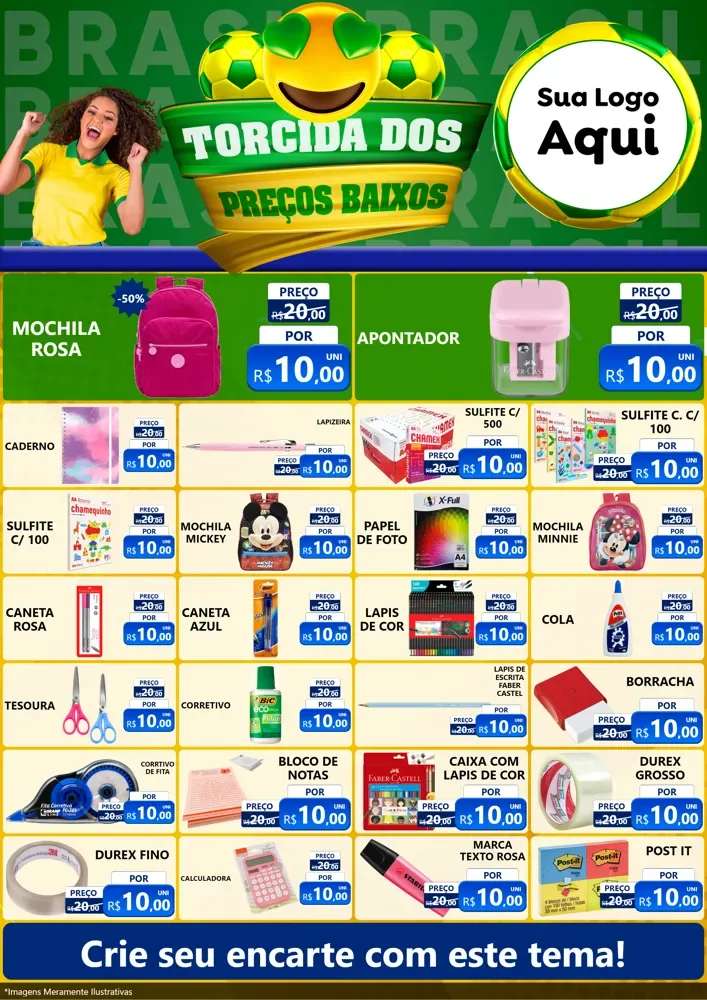 Modelo de Encarte para Encarte A4 Vertical com o tema Torcida dos Preços Baixos - Copa para Papelaria