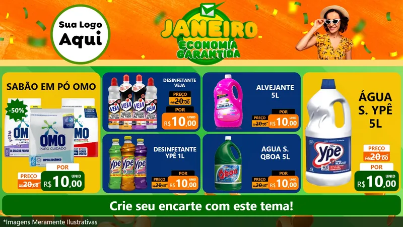 Modelo de TV para TV Horizontal com o tema Janeiro - Economia Garantida para Produtos de Limpeza