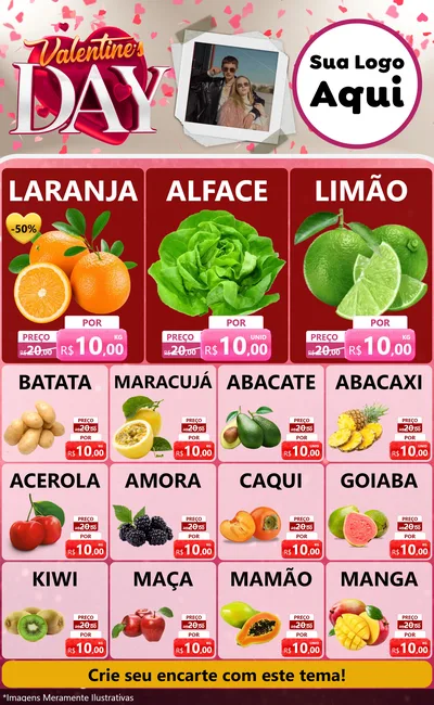 Modelo de Encarte para Encarte Grande com o tema Valentine's Day para Hortifrúti