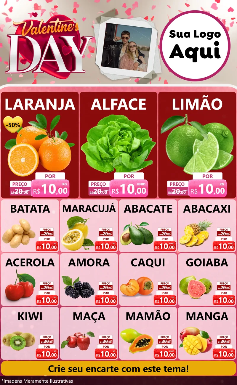 Modelo de Encarte para Encarte Grande com o tema Valentine's Day para Hortifrúti