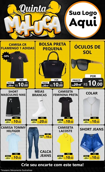 Modelo de Encarte para Encarte Grande com o tema Quinta Maluca para Roupas e acessórios
