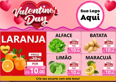 Modelo de Encarte para Encarte A4 Horizontal com o tema Valentine's Day para Hortifrúti