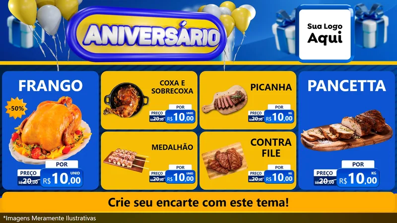 Modelo de TV para TV Horizontal com o tema Aniversário para Assados