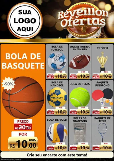 Modelo de Encarte para Encarte A4 Vertical com o tema Réveillon de Ofertas para Artigos Esportivos