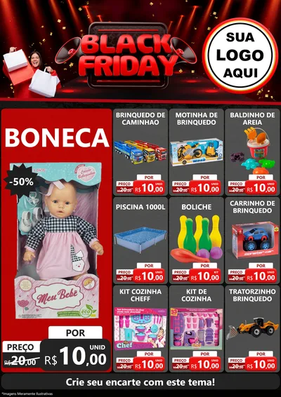 Modelo de Encarte para Encarte A4 Vertical com o tema Black Friday para Brinquedos