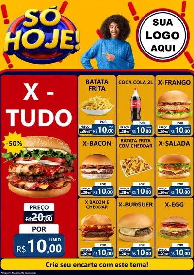 Modelo de Encarte para Encarte A4 Vertical com o tema Só Hoje! para Hamburgueria