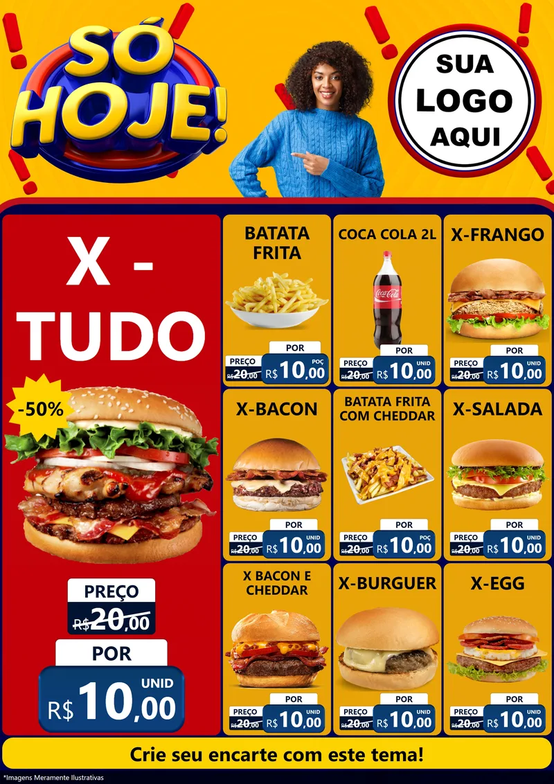 Modelo de Encarte para Encarte A4 Vertical com o tema Só Hoje! para Hamburgueria