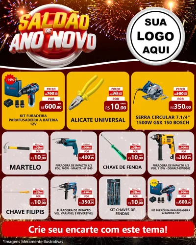 Modelo de Rede Social para Feed Instagram com o tema Saldão de Ano Novo para Maquinas e Ferramentas