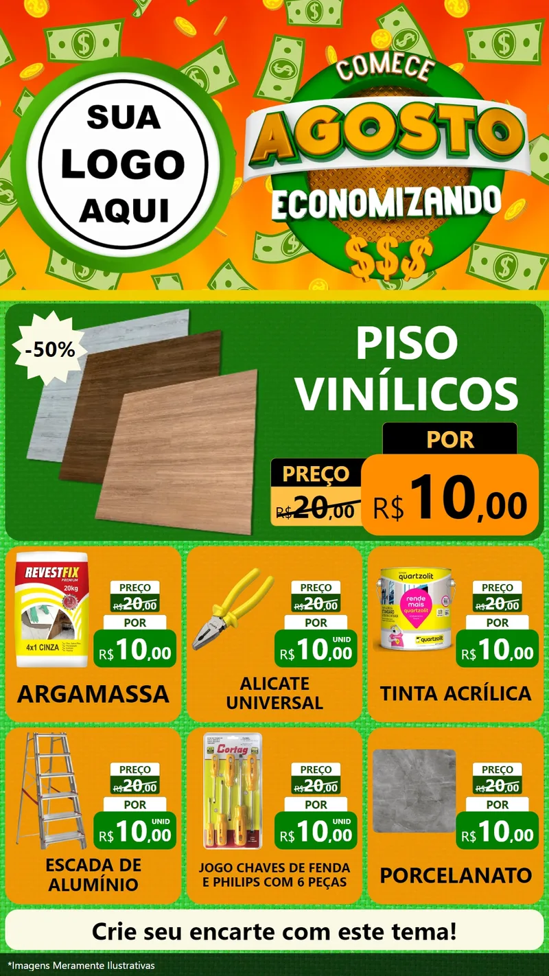 Modelo de Rede Social para Stories com o tema Comece Agosto Economizando para Material para Construção