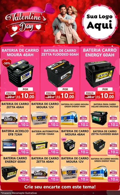 Modelo de Encarte para Encarte Grande com o tema Valentine's Day para Baterias Elétricas