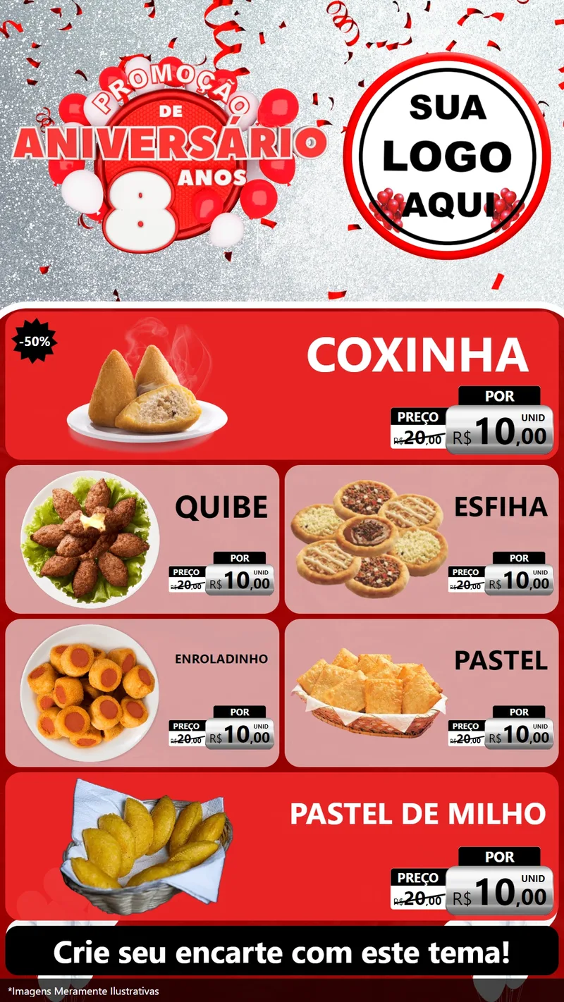 Modelo de TV para TV Vertical com o tema Promoção de Aniversário - 8 Anos para Salgadaria