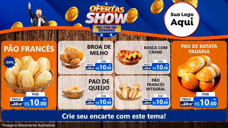 Modelo de TV para TV Horizontal com o tema Ofertas Show No Fim De Semana para Padaria