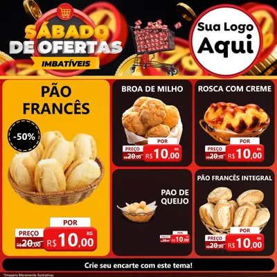 Modelo de Rede Social para Feed Facebook com o tema Sábado de Ofertas Imbatíveis para Padaria