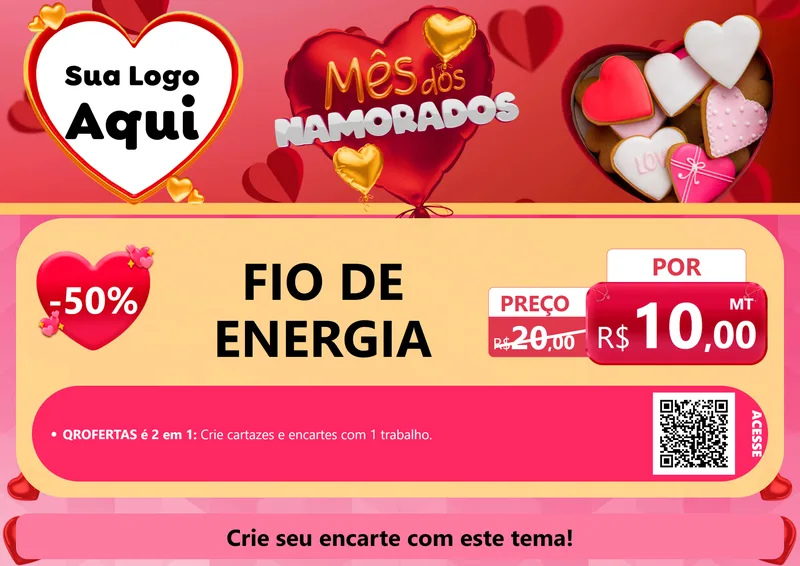 Modelo de Cartaz para Cartaz A4 Horizontal com o tema Mês dos Namorados para Materiais Elétricos