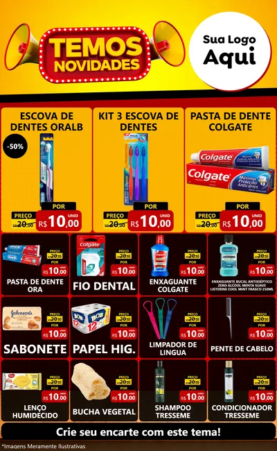 Modelo de Encarte para Encarte Grande com o tema Temos Novidades para Higiene Pessoal