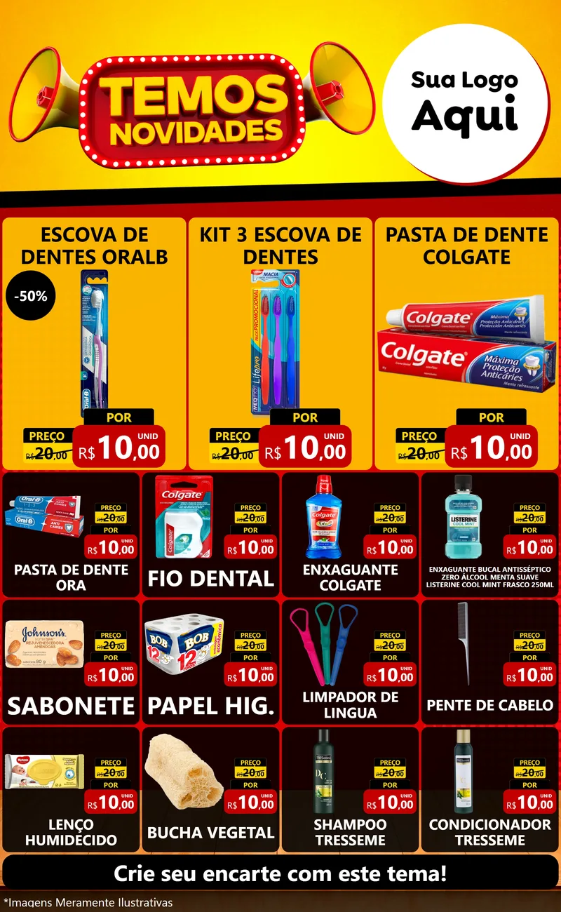 Modelo de Encarte para Encarte Grande com o tema Temos Novidades para Higiene Pessoal