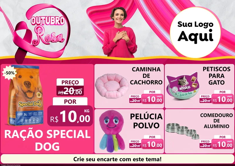 Modelo de Encarte para Encarte A4 Horizontal com o tema Outubro Rosa para Pet Shop