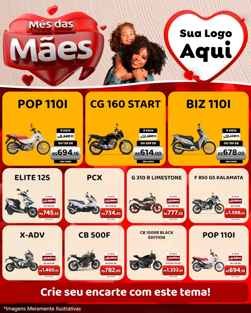 Modelo de Rede Social para Feed Instagram com o tema Mês das Mães para Concessionaria de Motos