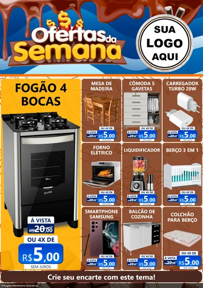 Modelo de Encarte para Encarte A4 Vertical com o tema Ofertas da Semana - Páscoa para Móveis e Eletro