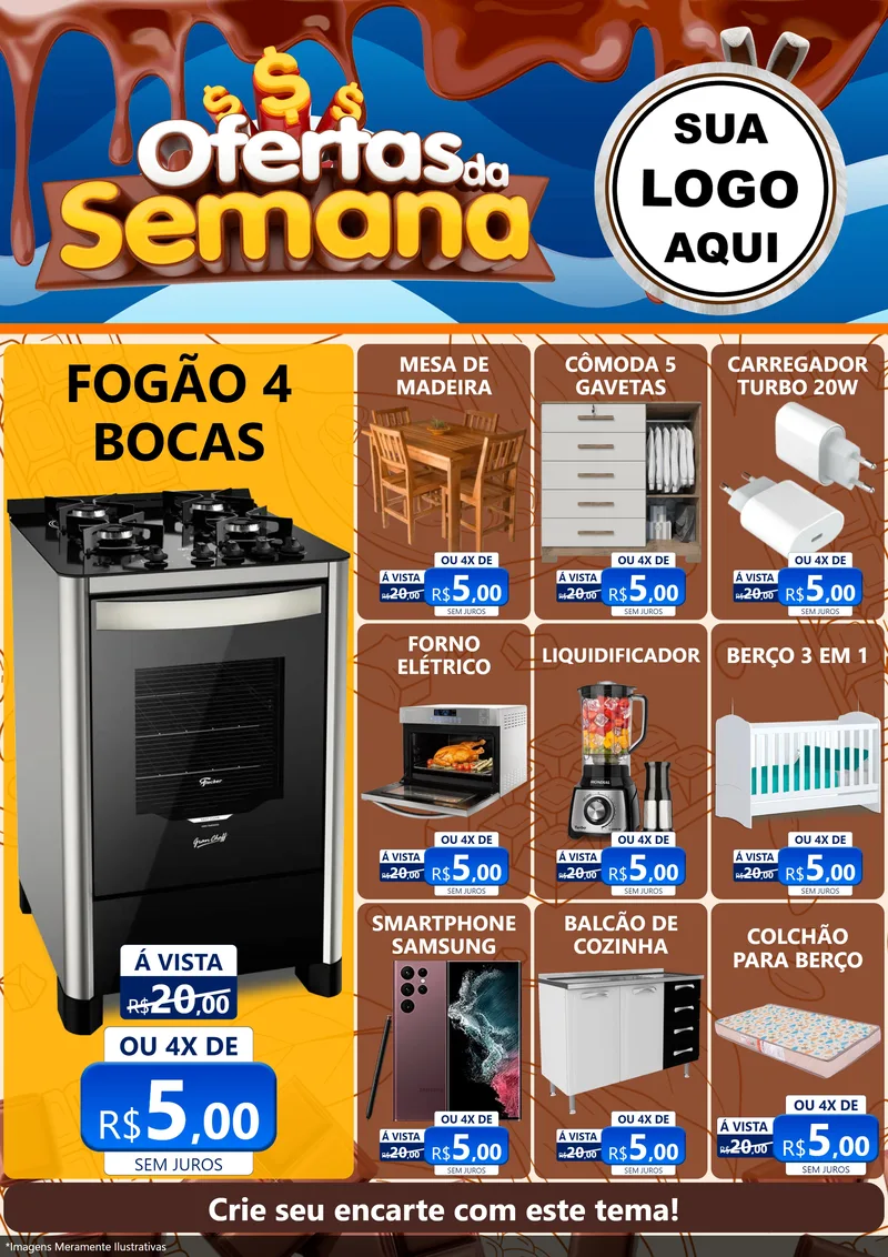 Modelo de Encarte para Encarte A4 Vertical com o tema Ofertas da Semana - Páscoa para Móveis e Eletro