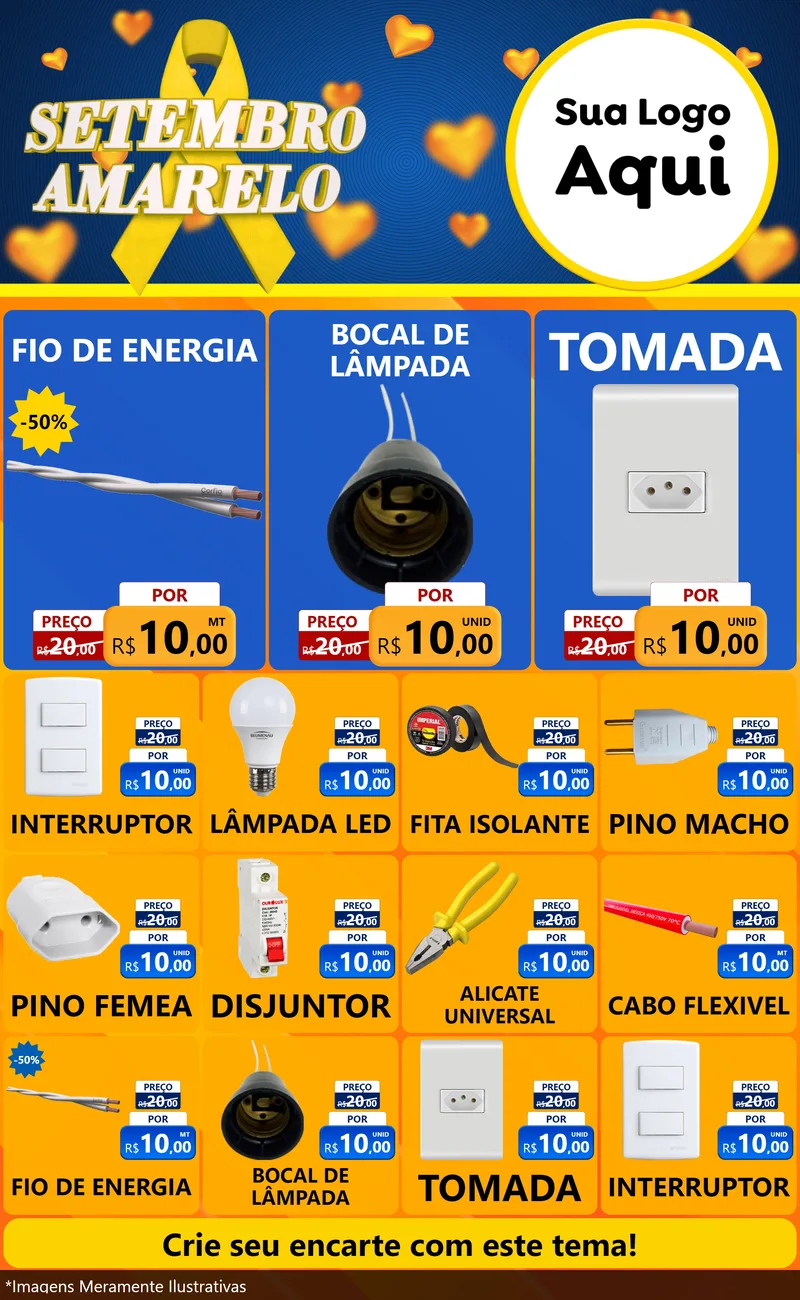 Modelo de Encarte para Encarte Grande com o tema Setembro Amarelo para Materiais Elétricos