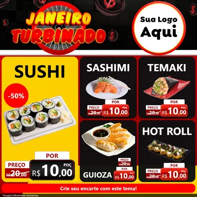 Modelo de Rede Social para Feed Facebook com o tema Janeiro Turbinado para Comida japonesa