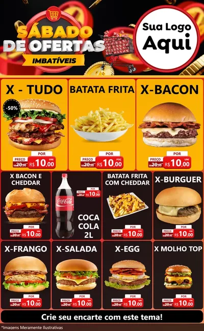 Modelo de Encarte para Encarte Grande com o tema Sábado de Ofertas Imbatíveis para Hamburgueria