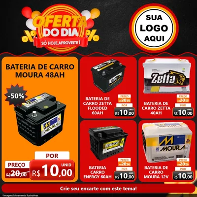 Modelo de Rede Social para Feed Facebook com o tema Oferta do Dia - Só hoje, Aproveite! para Baterias Elétricas