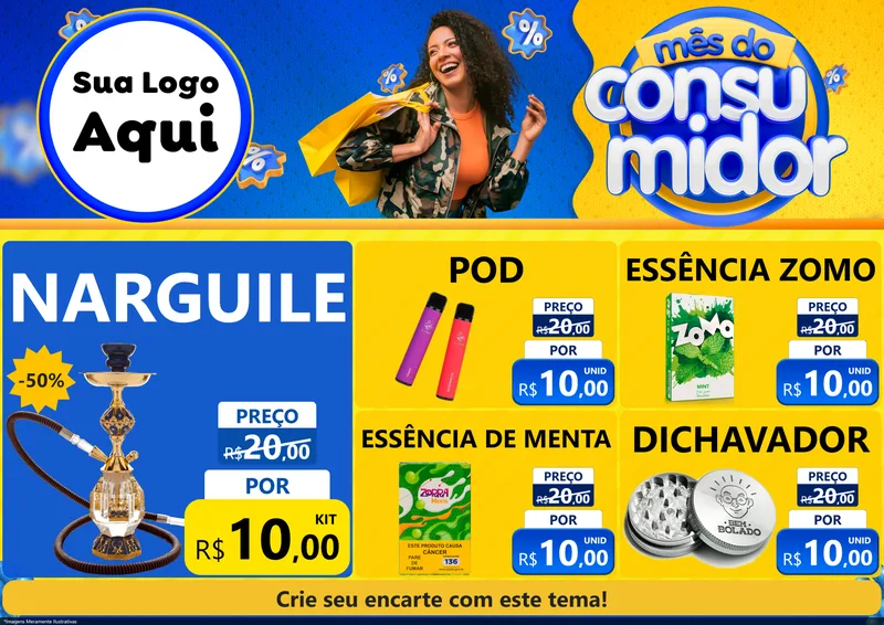 Modelo de Encarte para Encarte A4 Horizontal com o tema Mês do Consumidor para Tabacaria