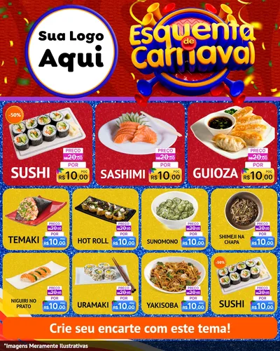 Modelo de Rede Social para Feed Instagram com o tema Esquenta de Carnaval para Comida japonesa