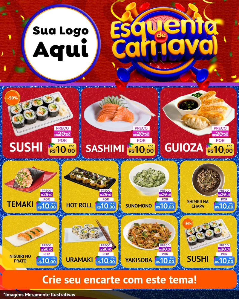 Modelo de Rede Social para Feed Instagram com o tema Esquenta de Carnaval para Comida japonesa