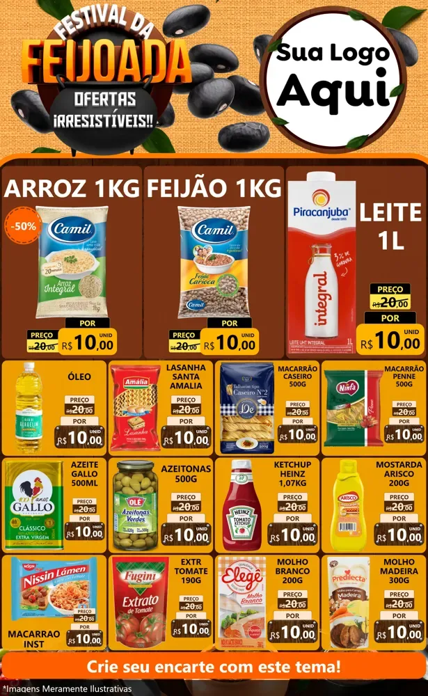 Modelo de Encarte para Encarte Grande com o tema Festival da Feijoada para Supermercado
