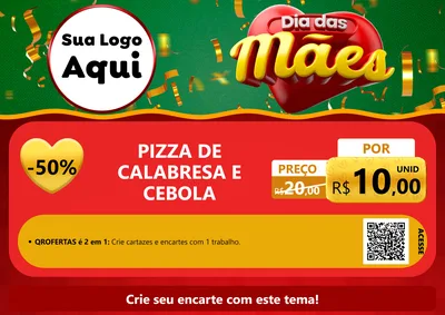 Modelo de Cartaz para Cartaz A4 Horizontal com o tema Dia das Mães para Pizzaria