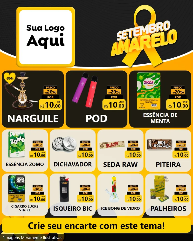 Modelo de Rede Social para Feed Instagram com o tema Setembro Amarelo para Tabacaria