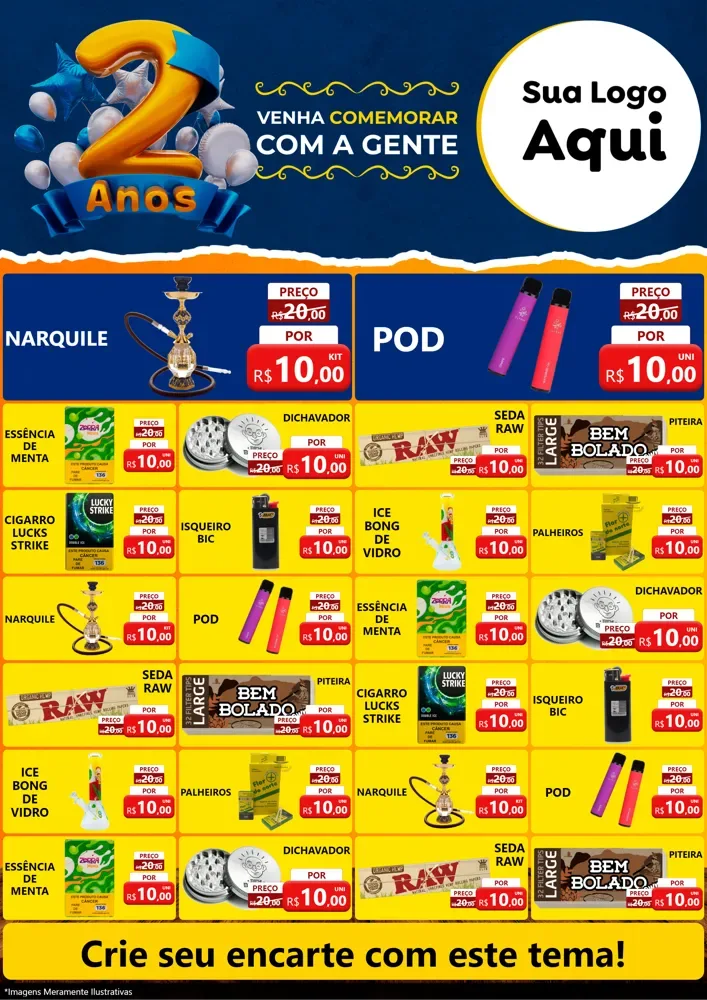 Modelo de Encarte para Encarte A4 Vertical com o tema Aniversário de 2 anos para Tabacaria