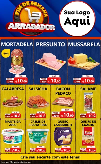 Modelo de Encarte para Encarte Grande com o tema Fim De Semana Arrasador para Frios e Laticínios