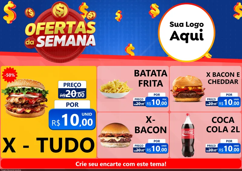 Modelo de Encarte para Encarte A4 Horizontal com o tema Ofertas Da Semana para Hamburgueria