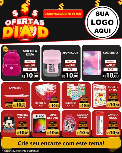 Modelo de Rede Social para Feed Instagram com o tema Ofertas Dia D para Papelaria