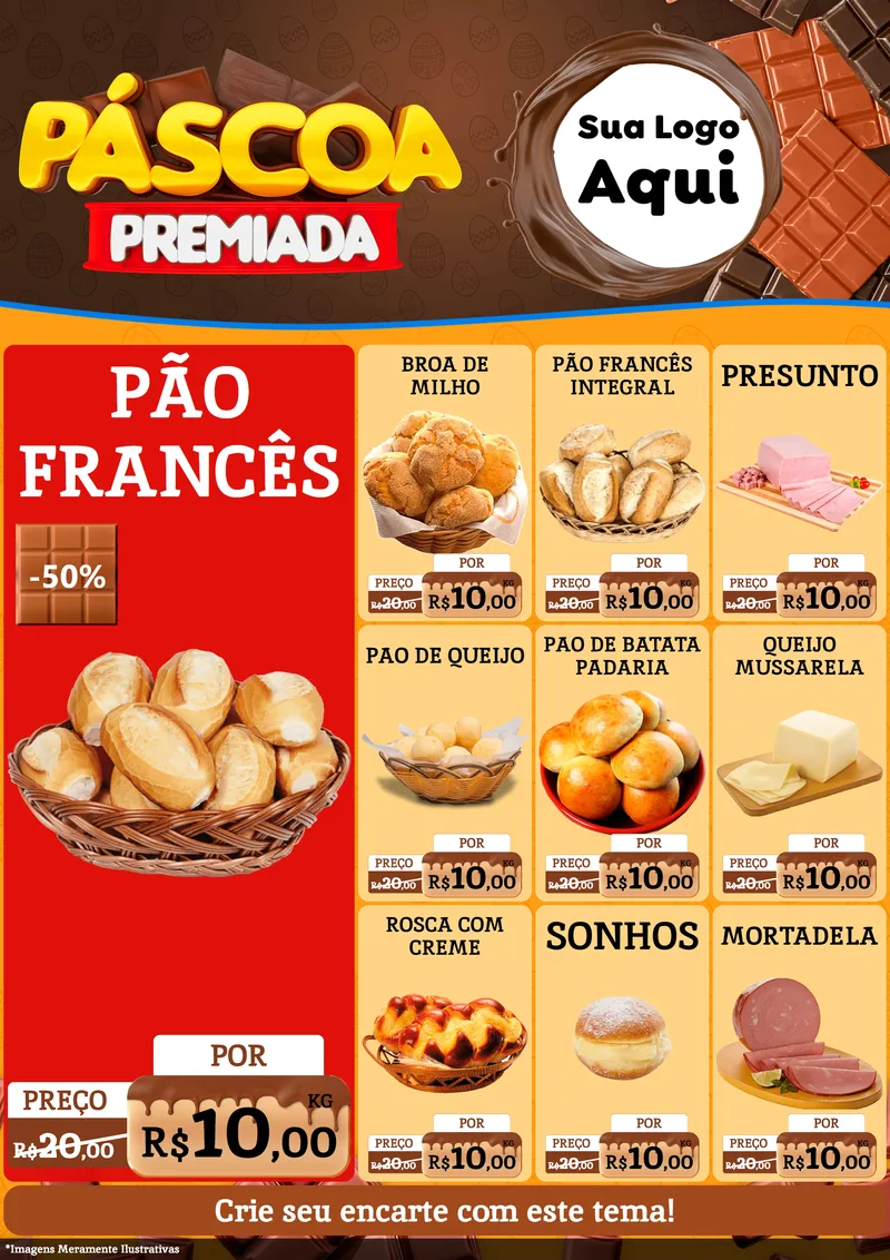 Modelo de Encarte para Encarte A4 Vertical com o tema Páscoa Premiada para Padaria