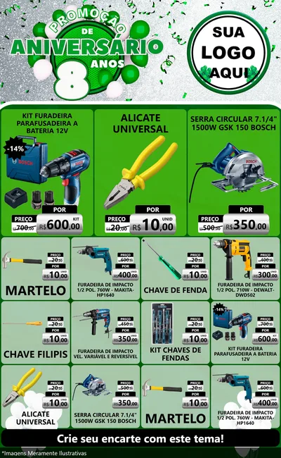 Modelo de Encarte para Encarte Grande com o tema Promoção de Aniversário - 8 Anos para Maquinas e Ferramentas