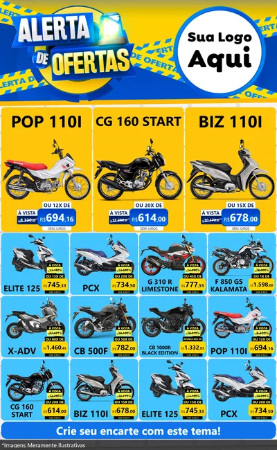 Modelo de Encarte para Encarte Grande com o tema Alerta de Ofertas para Concessionaria de Motos