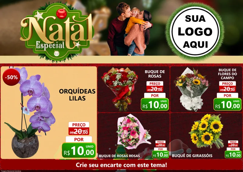 Modelo de Encarte para Encarte A4 Horizontal com o tema Natal Especial para Floricultura e jardim
