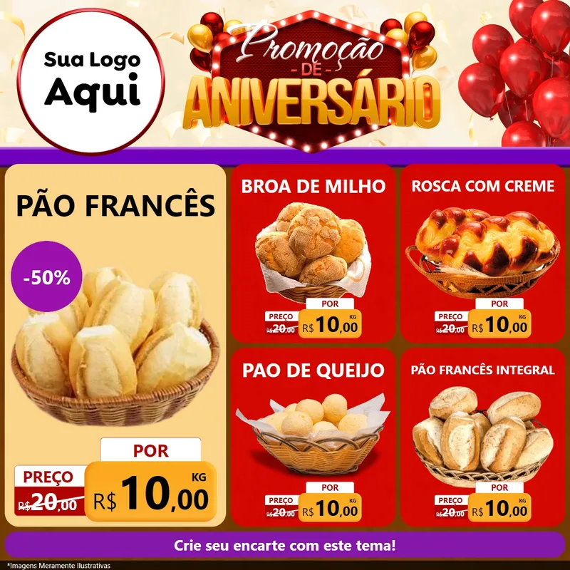 Modelo de Rede Social para Feed Facebook com o tema Promoção de Aniversário para Padaria