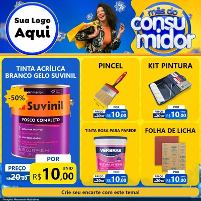 Modelo de Rede Social para Feed Facebook com o tema Mês do Consumidor para Tintas e Ferramentas